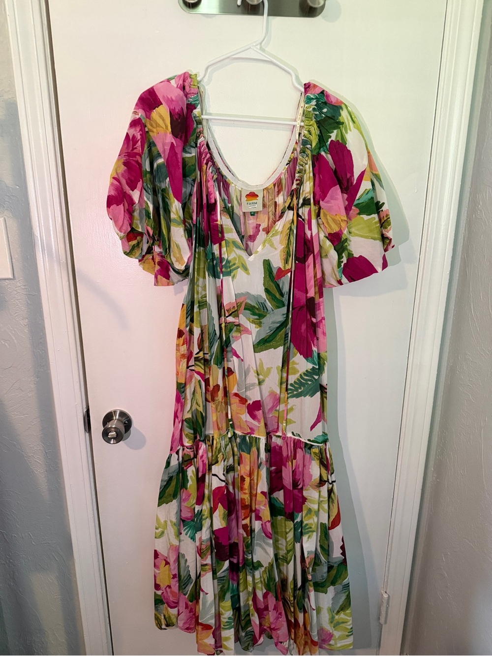 FARM Rio Floral Puff-Sleeve Maxi Dress - Pink, Green & Yellow